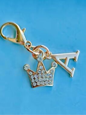 Unique Fun BlingFaux Diamond Gold Crown Keychain In Letter A. Free Shipping US
